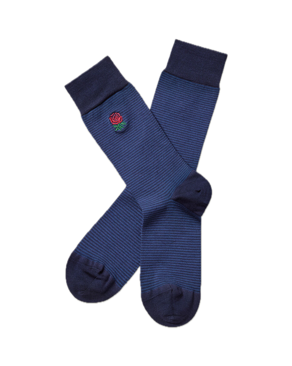 Charles Tyrwhitt England Rugby Stripe Socks - Navy and Cobalt Blue