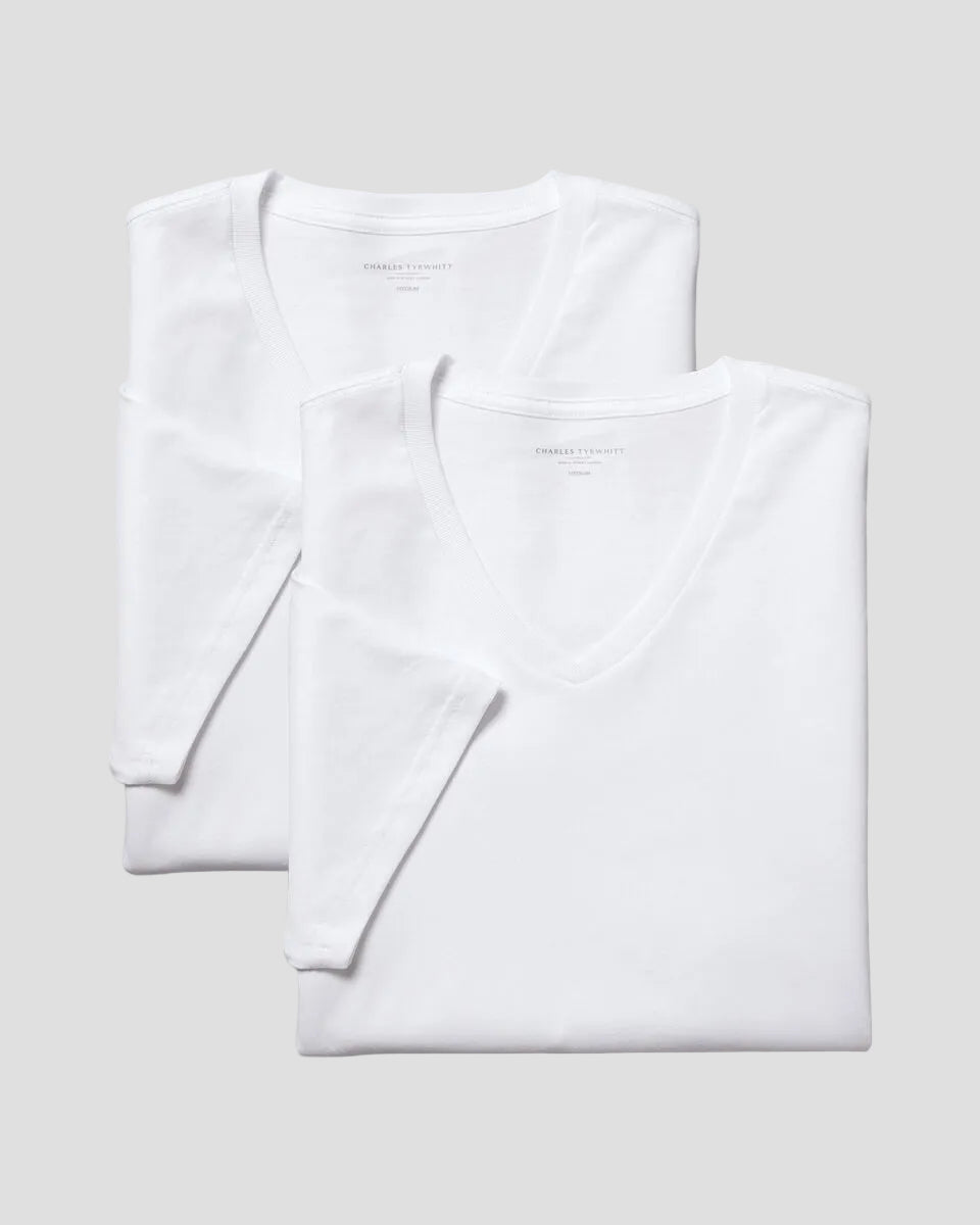 Charles Tyrwhitt 2-Pack V-Neck Cotton Undershirt - White