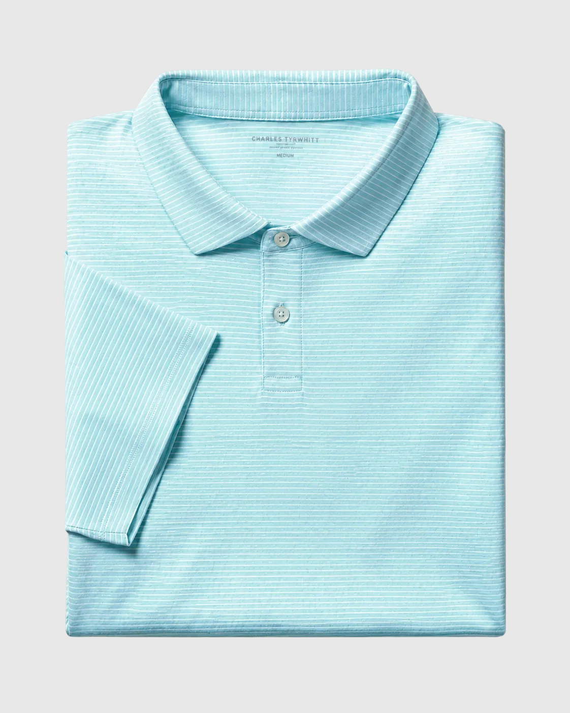 Charles Tyrwhitt Performance Stripe Polo - Aqua