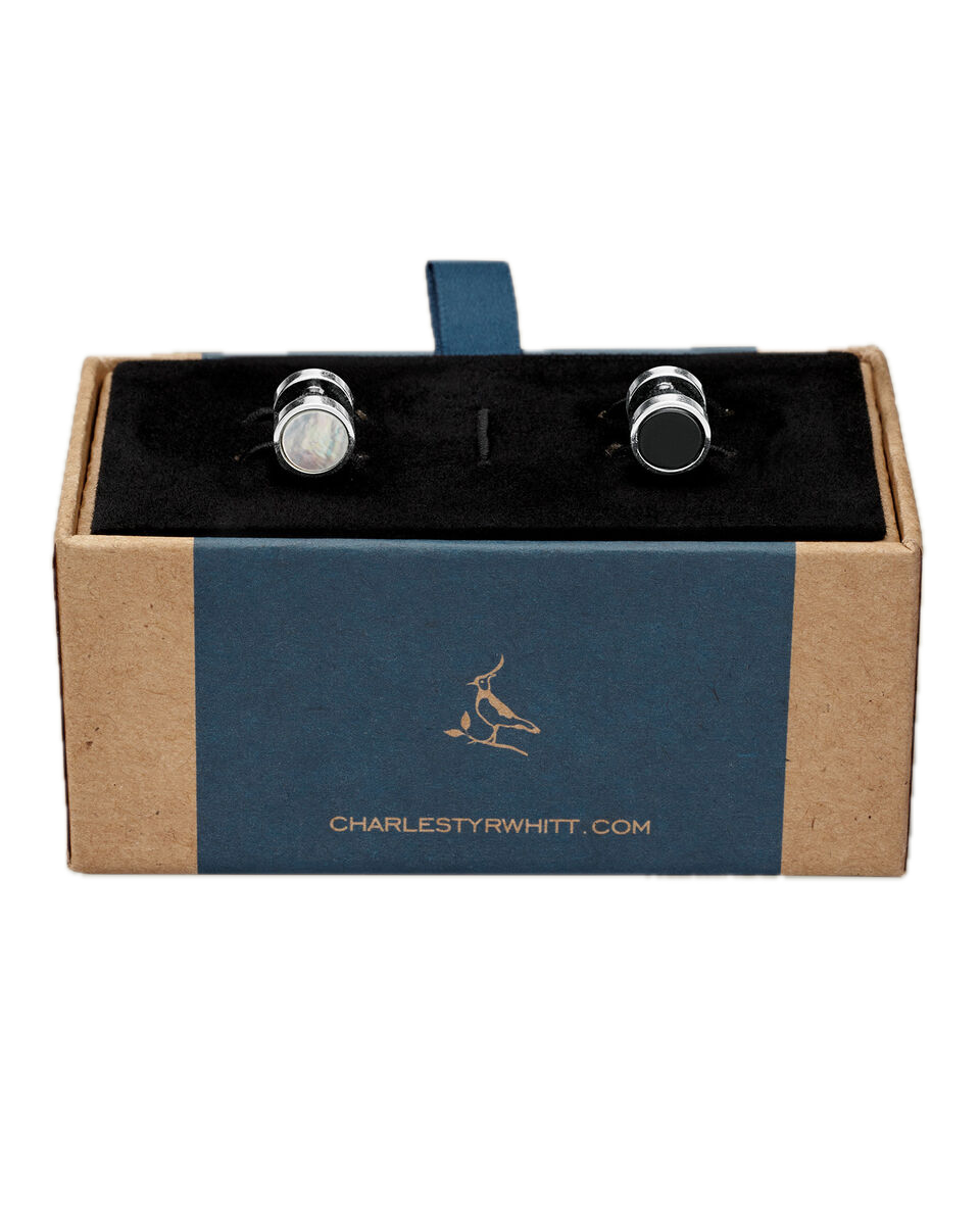 Charles Tyrwhitt Mother of Pearl and Onyx Evening Studs - Silver