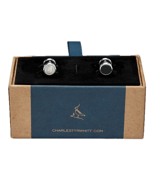 Charles Tyrwhitt Mother of Pearl and Onyx Evening Studs - Silver - LuxxeCoast