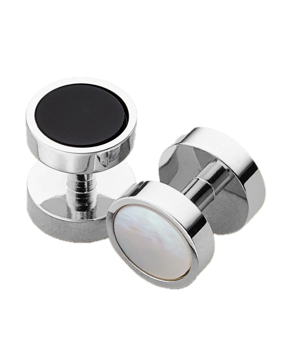 Charles Tyrwhitt Mother of Pearl and Onyx Evening Studs - Silver