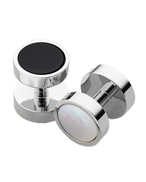 Charles Tyrwhitt Mother of Pearl and Onyx Evening Studs - Silver - LuxxeCoast