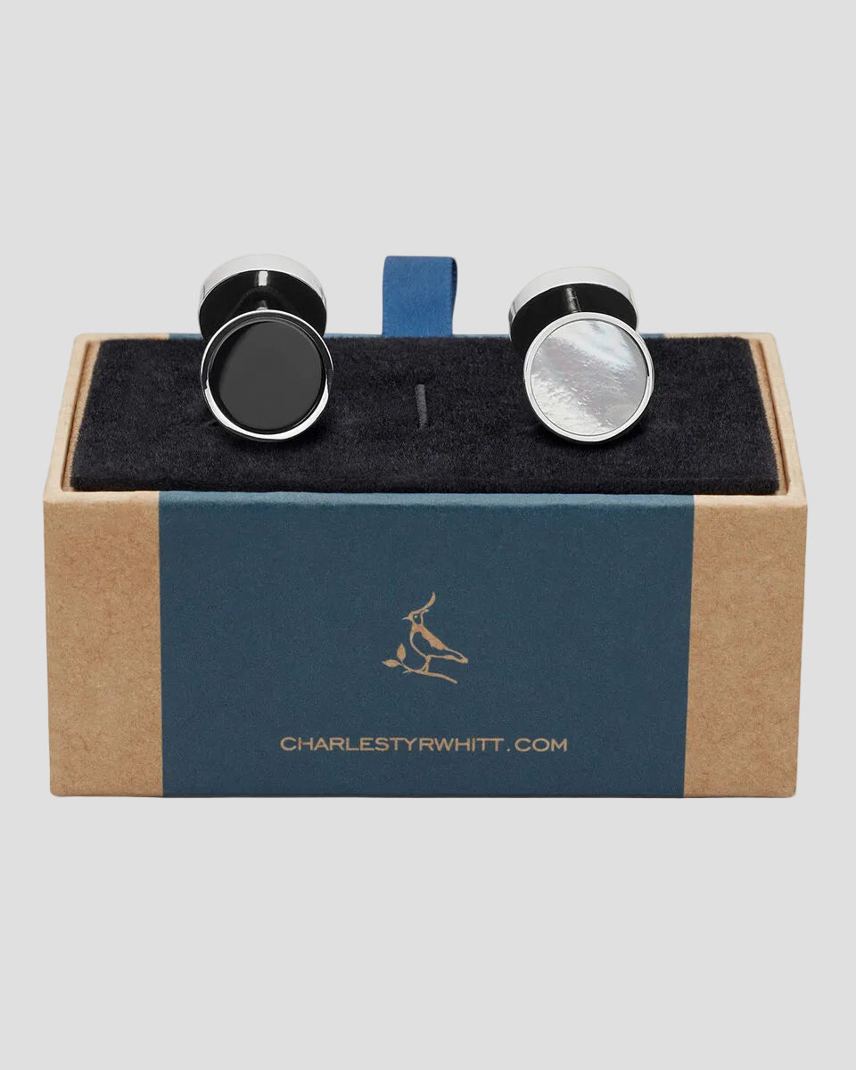 Charles Tyrwhitt Mother of Pearl and Onyx Reversible Evening Cufflinks - Silver