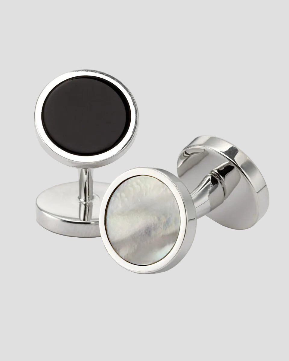 Charles Tyrwhitt Mother of Pearl and Onyx Reversible Evening Cufflinks - Silver