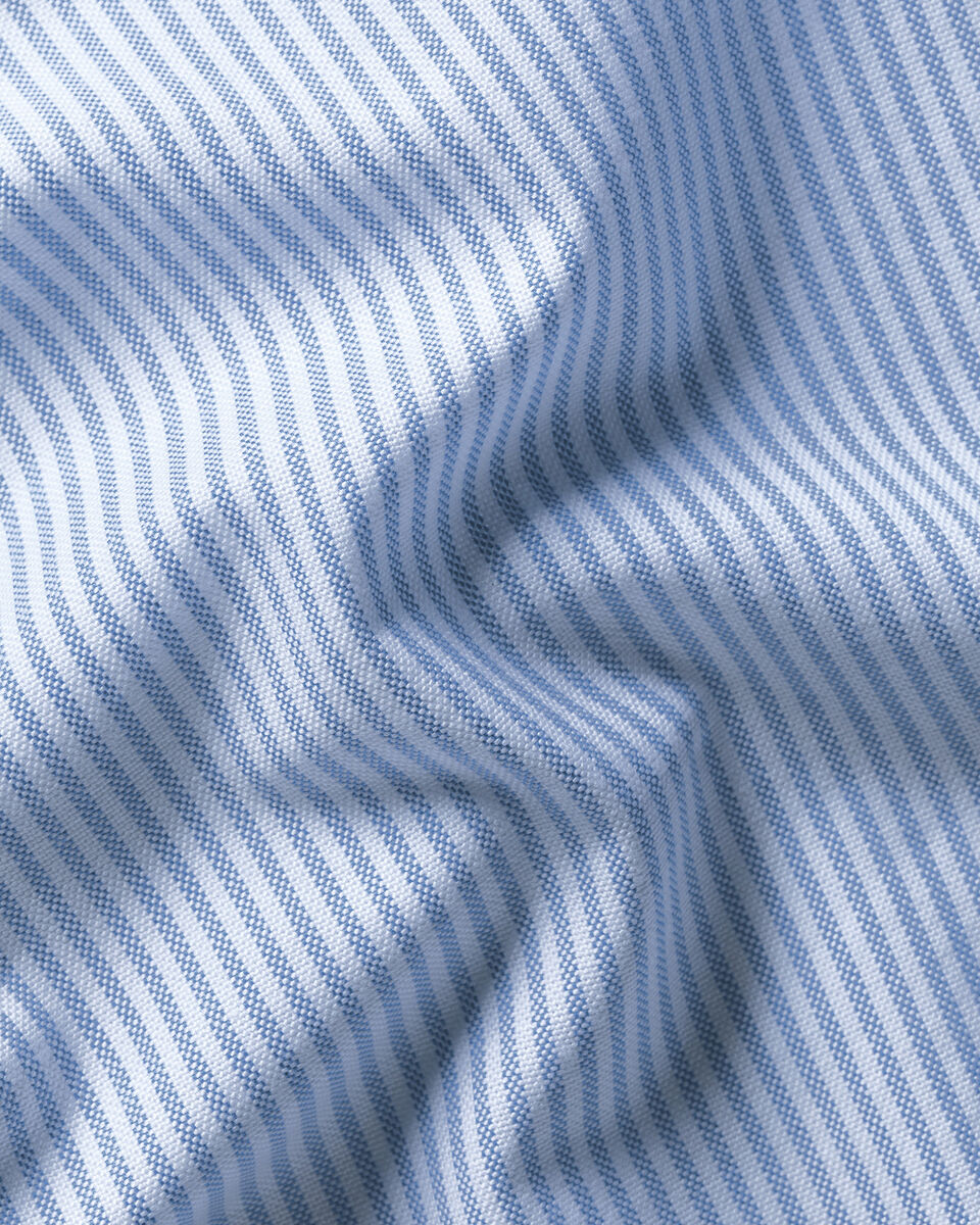 Charles Tyrwhitt England Rugby Stretch Washed Oxford Stripe Shirt - Blue & White