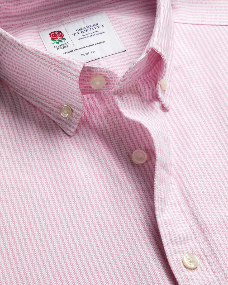 Charles Tyrwhitt England Rugby Button-Down Stretch Washed Oxford Stripe Shirt – Pink