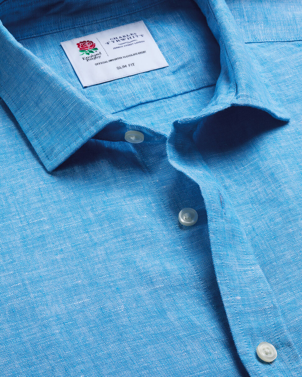 Charles Tyrwhitt England Rugby Pure Linen Shirt – Ocean Blue