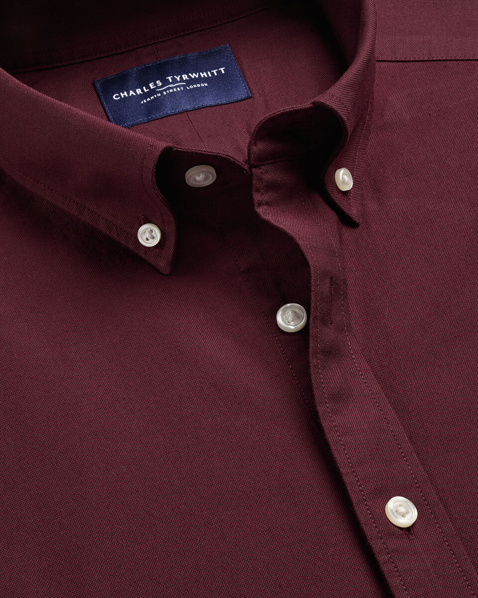 Charles Tyrwhitt Button-Down Stretch Washed Oxford Shirt - Burgundy