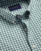 Charles Tyrwhitt Button-Down Stretch Washed Poplin Gingham Shirt - Green