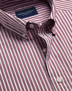 Charles Tyrwhitt Button-Down Stretch Washed Poplin Stripe Shirt - Burgundy