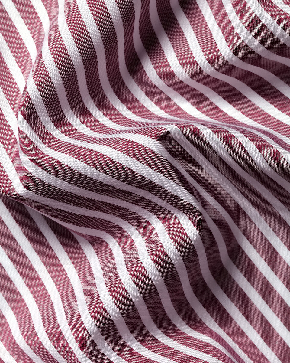 Charles Tyrwhitt Button-Down Stretch Washed Poplin Stripe Shirt - Burgundy