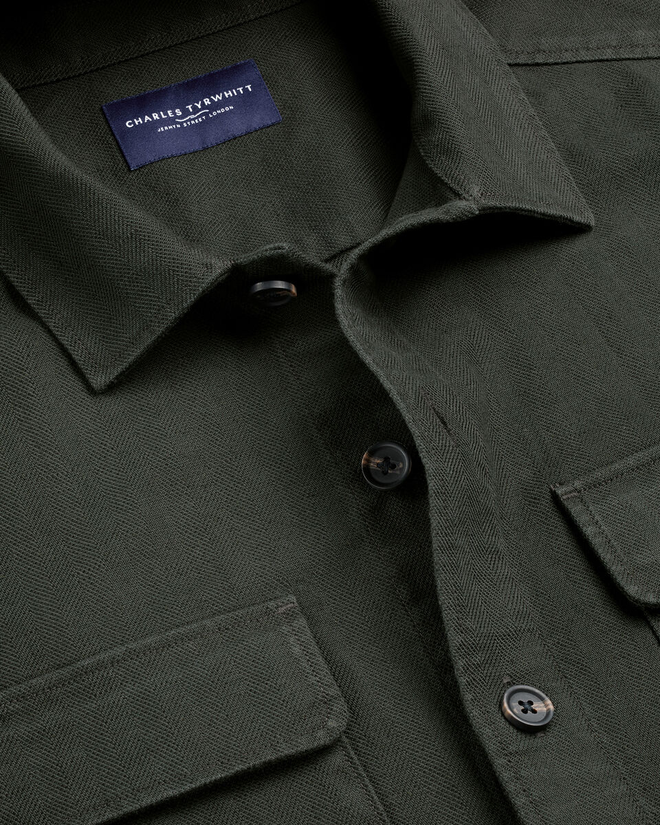 Charles Tyrwhitt Herringbone Overshirt - Khaki Green