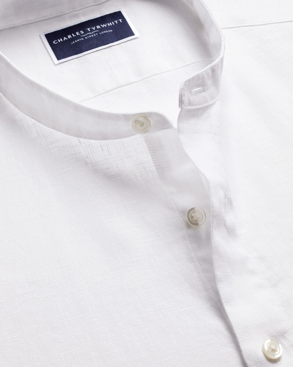 Charles Tyrwhitt Collarless Pure Linen Shirt - White