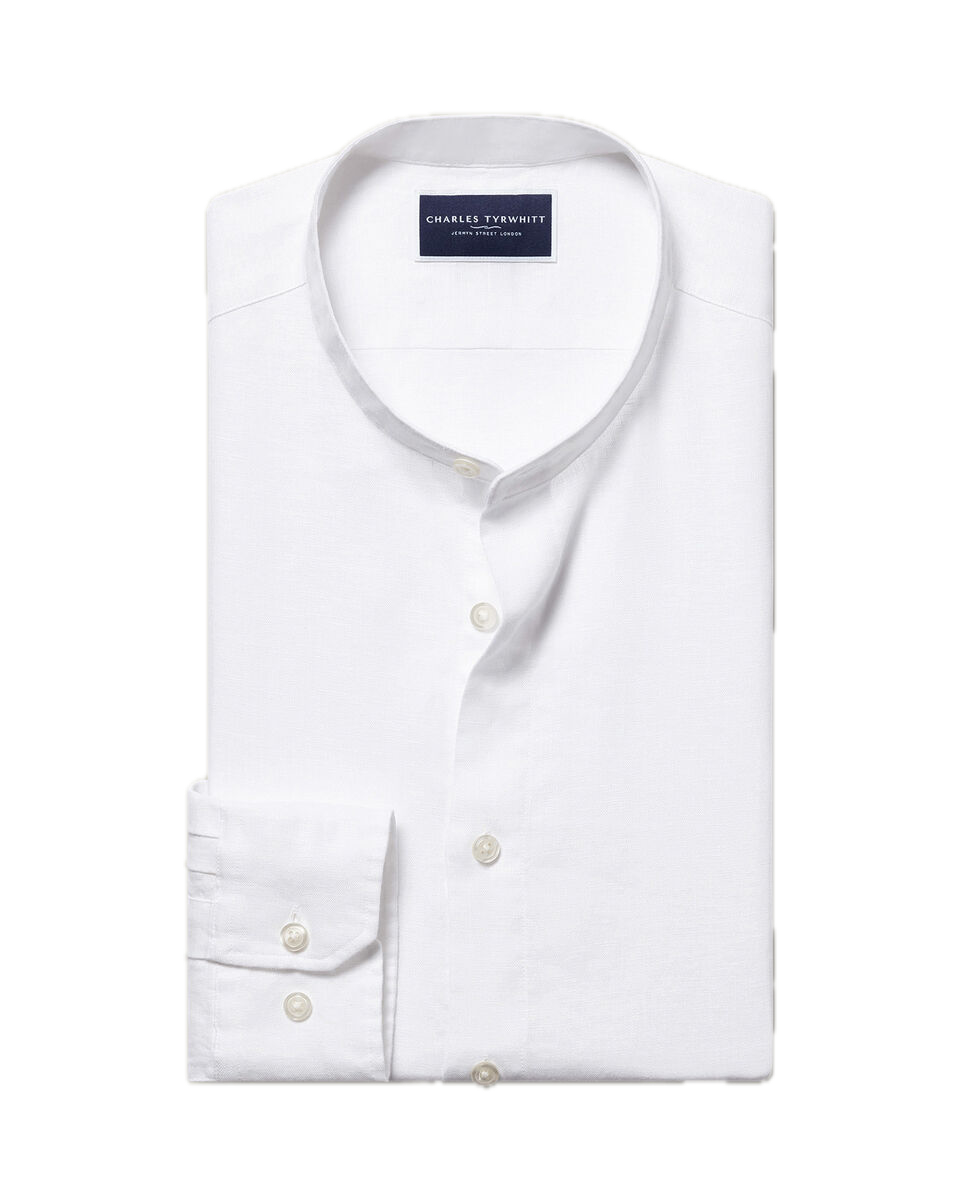 Charles Tyrwhitt Collarless Pure Linen Shirt - White
