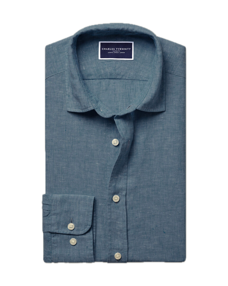 Charles Tyrwhitt Pure Linen Shirt - Airforce Blue