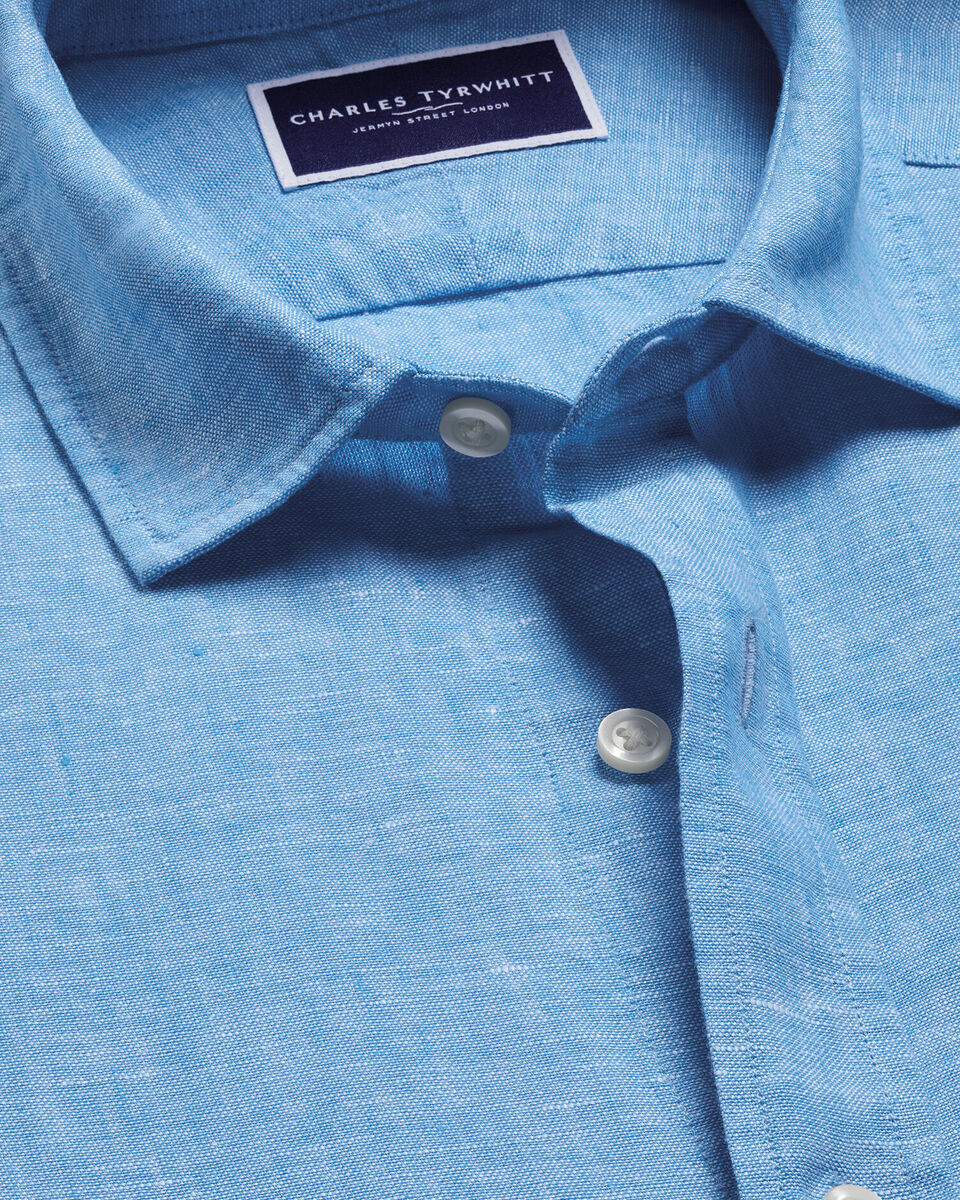 Charles Tyrwhitt Pure Linen Shirt - Ocean Blue