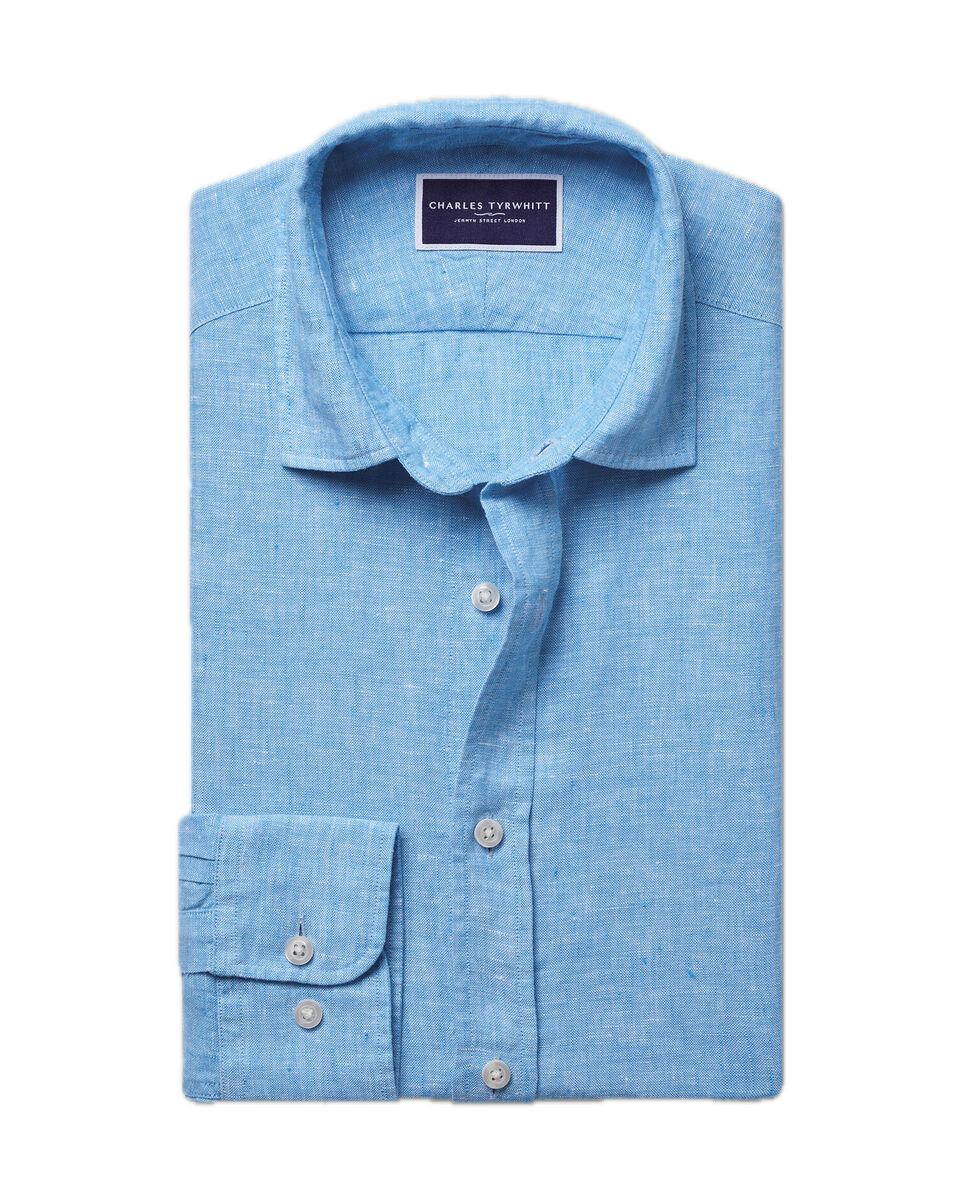 Charles Tyrwhitt Pure Linen Shirt - Ocean Blue