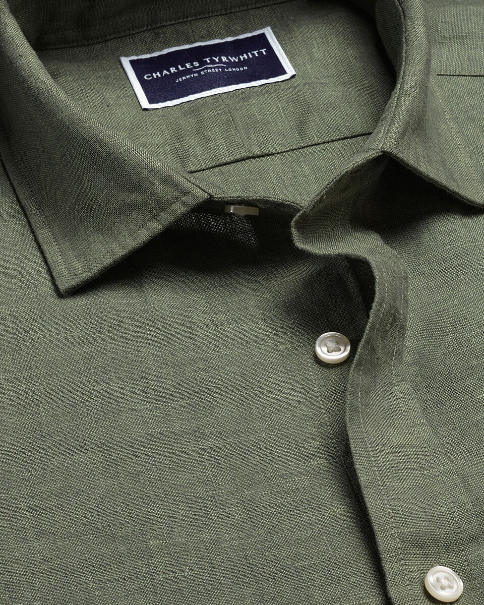 Charles Tyrwhitt Pure Linen Shirt - Olive Green