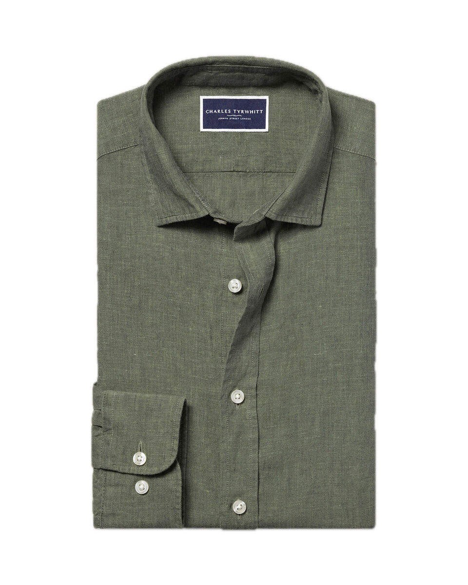 Charles Tyrwhitt Pure Linen Shirt - Olive Green