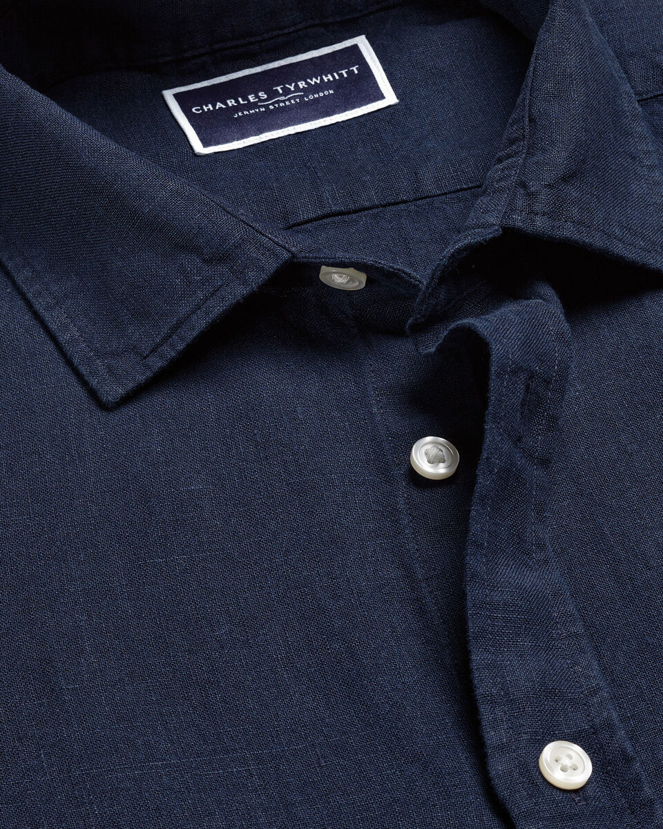 Charles Tyrwhitt Pure Linen Short Sleeve Shirt - Navy