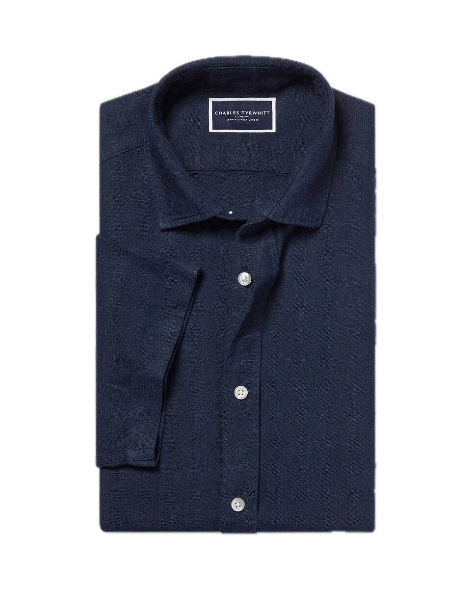 Charles Tyrwhitt Pure Linen Short Sleeve Shirt - Navy
