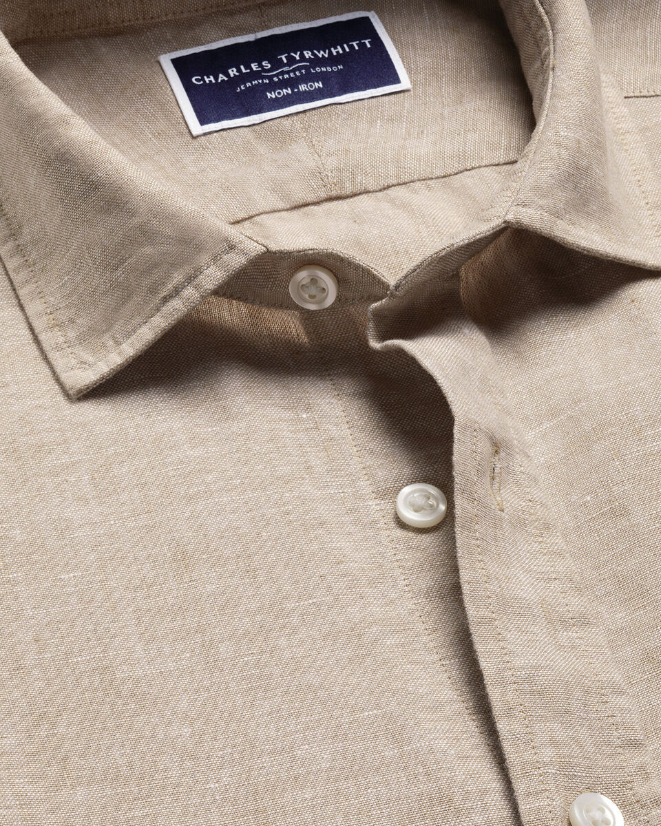 Charles Tyrwhitt Pure Linen Short Sleeve Shirt - Oatmeal