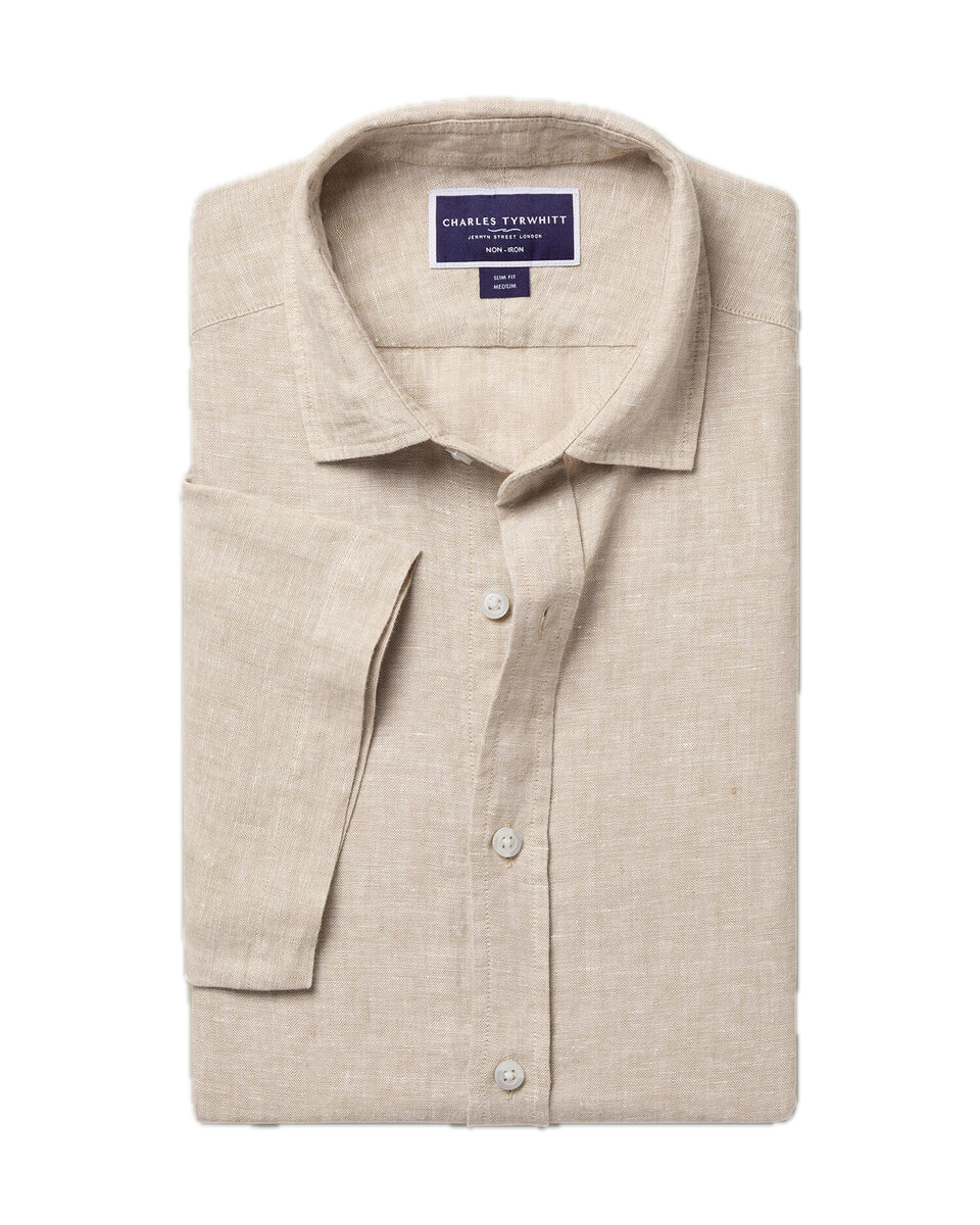 Charles Tyrwhitt Pure Linen Short Sleeve Shirt - Oatmeal
