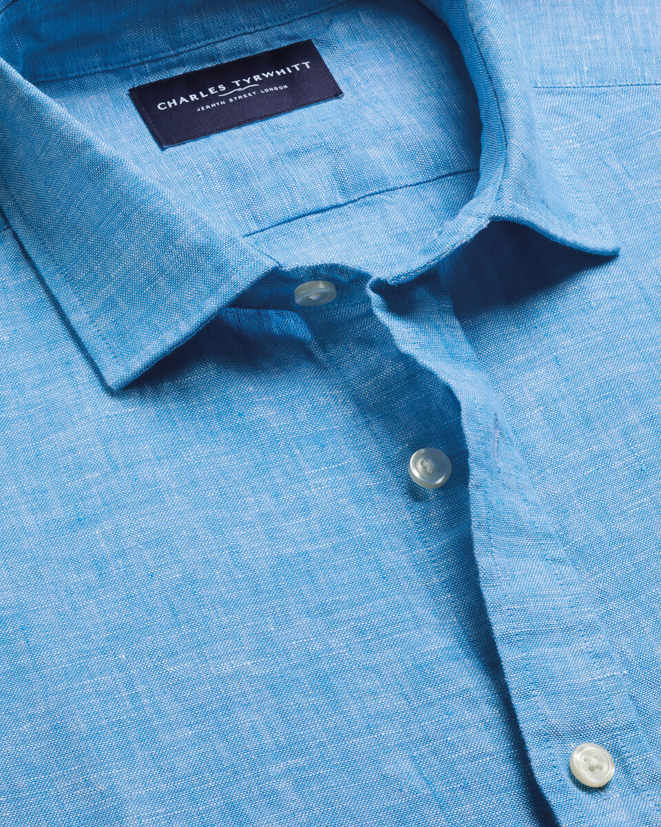 Charles Tyrwhitt Short Sleeve Pure Linen Shirt – Ocean Blue