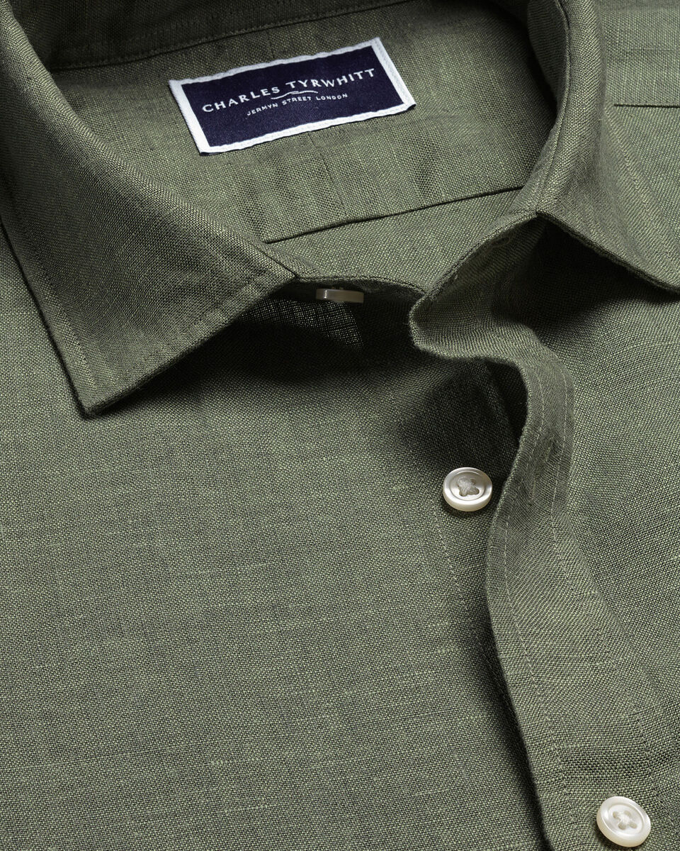 Charles Tyrwhitt Pure Linen Short Sleeve Shirt - Olive Green