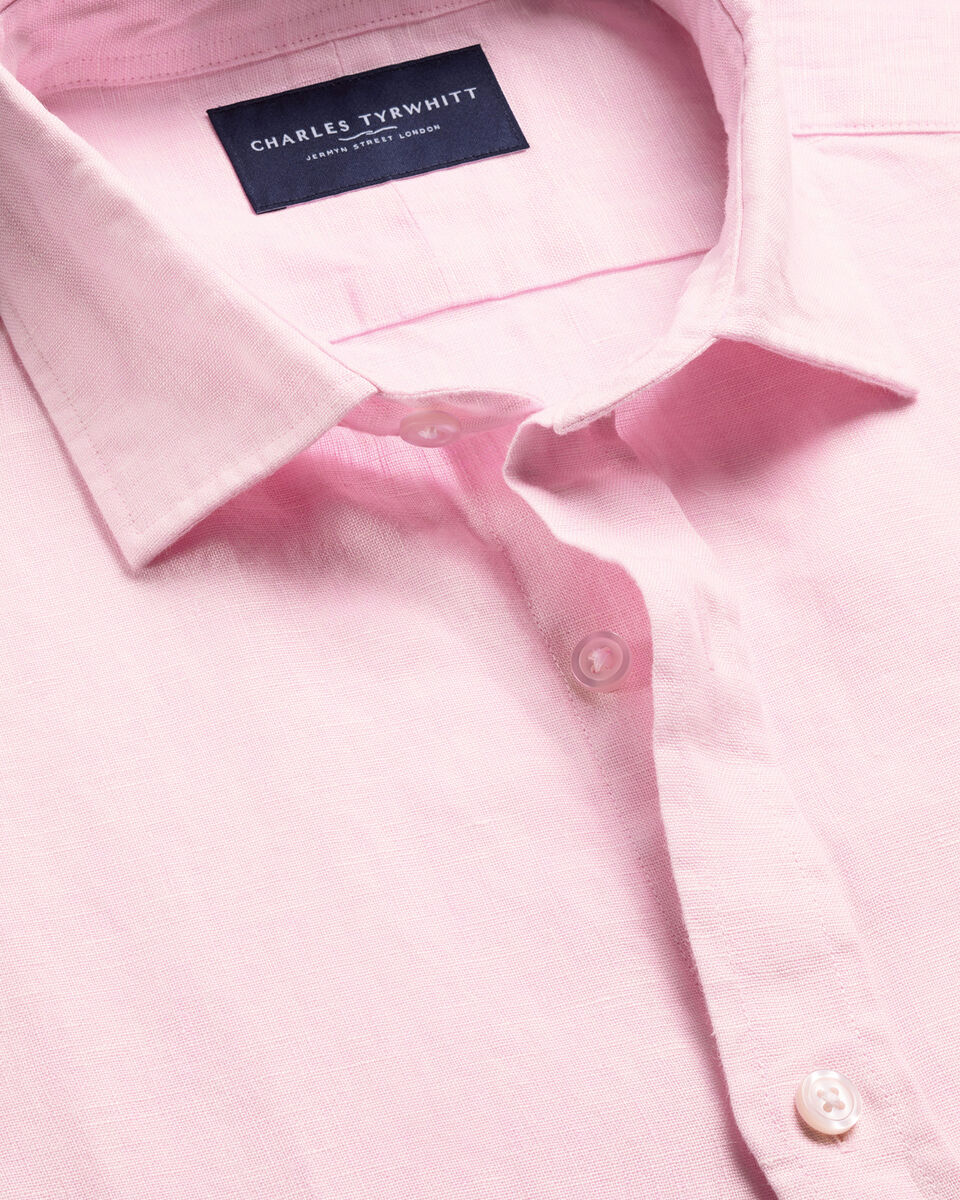 Charles Tyrwhitt Pure Linen Short Sleeve Shirt - Pink