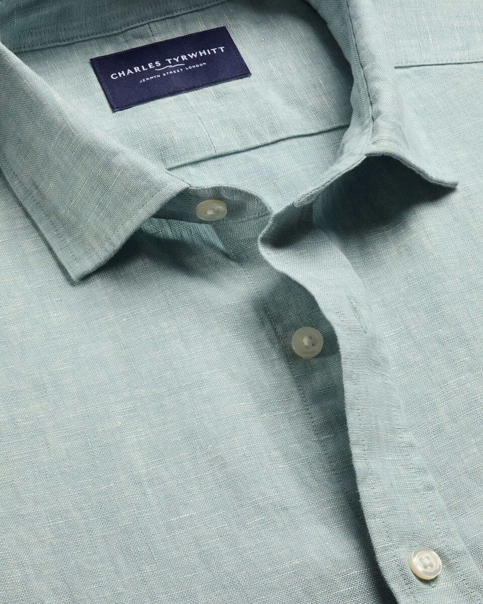 Charles Tyrwhitt Pure Linen Shirt - Pale Teal Green