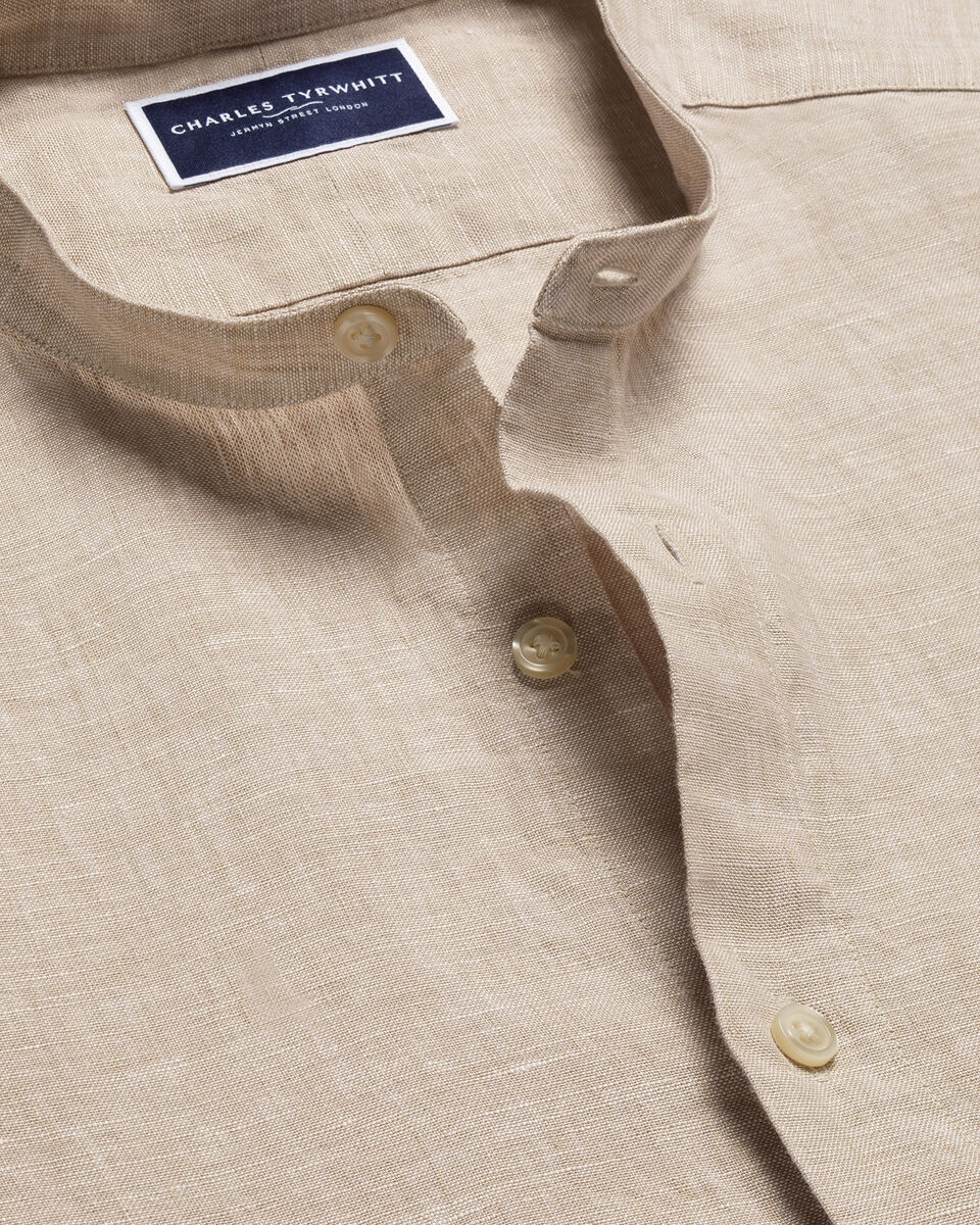 Charles Tyrwhitt Collarless Pure Linen Shirt - Oatmeal