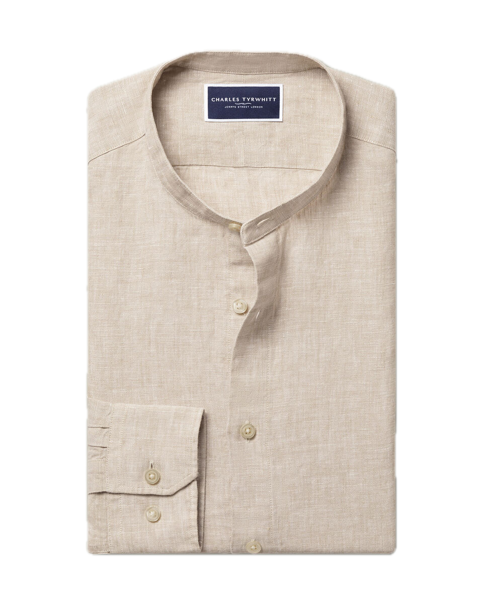 Charles Tyrwhitt Collarless Pure Linen Shirt - Oatmeal