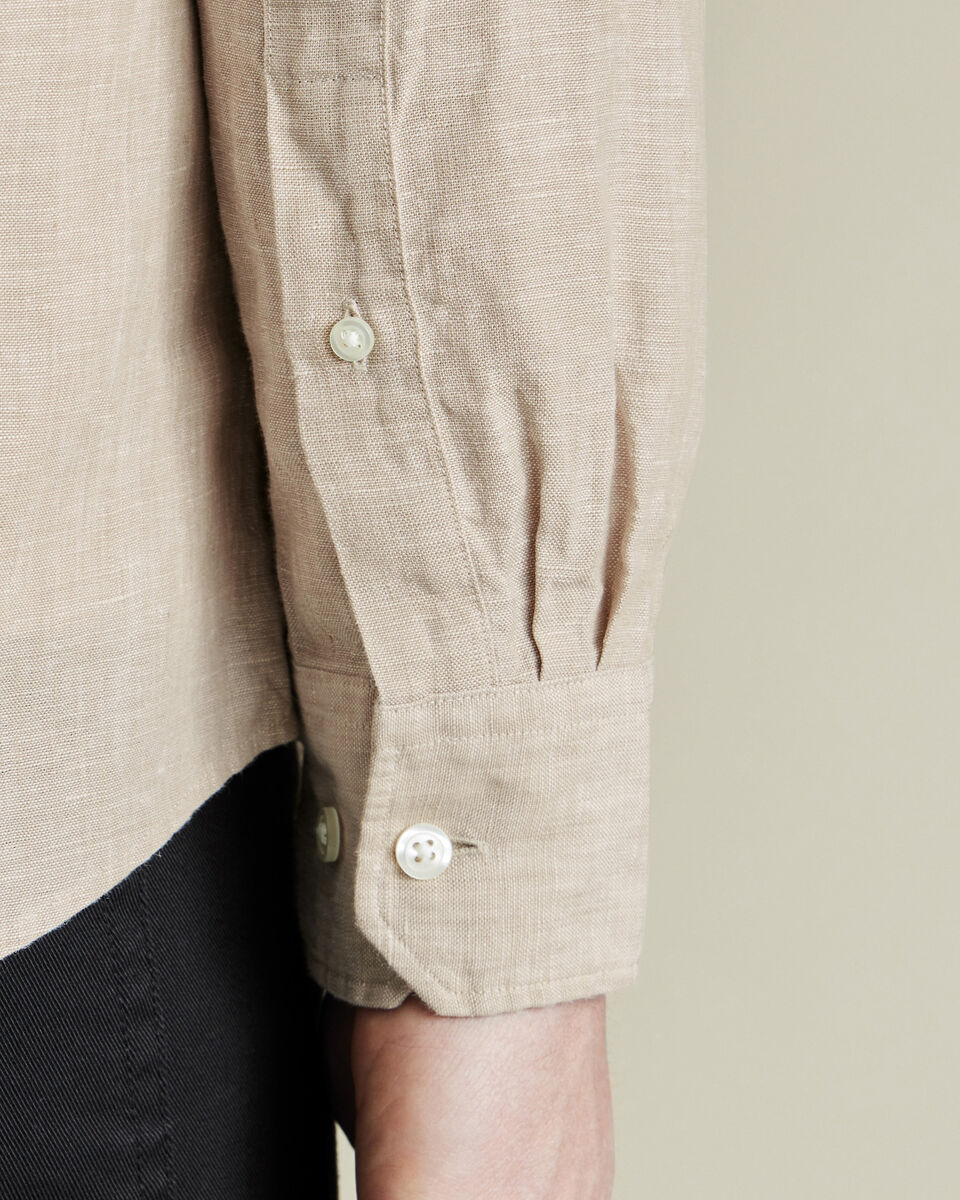 Charles Tyrwhitt Collarless Pure Linen Shirt - Oatmeal