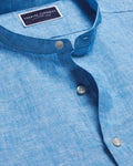 Charles Tyrwhitt Collarless Pure Linen Shirt - Ocean Blue