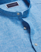 Charles Tyrwhitt Collarless Pure Linen Shirt - Ocean Blue