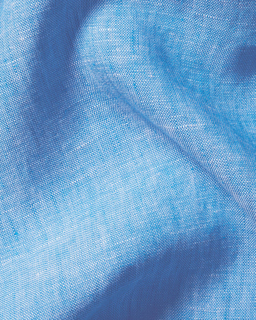 Charles Tyrwhitt Collarless Pure Linen Shirt - Ocean Blue