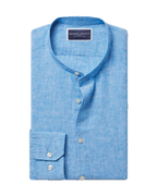 Charles Tyrwhitt Collarless Pure Linen Shirt - Ocean Blue