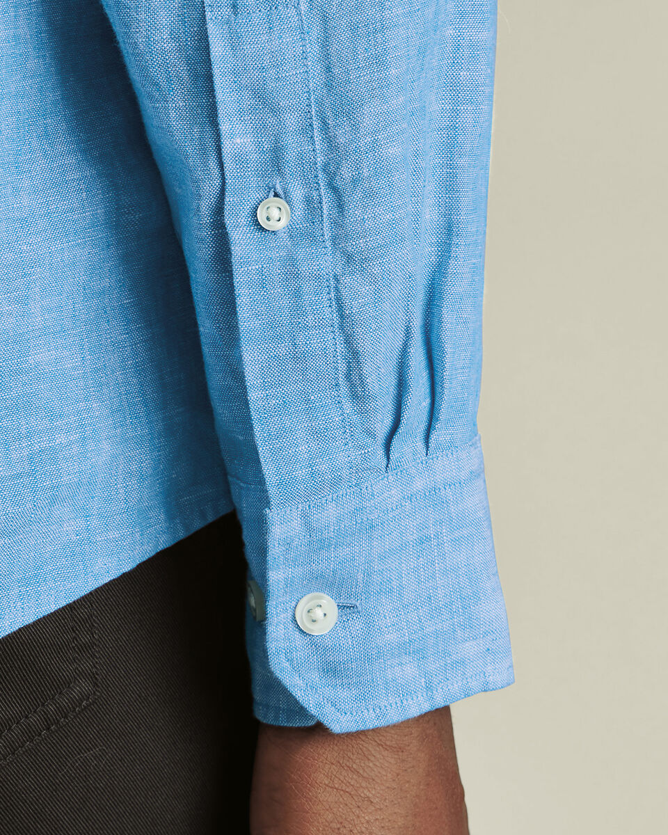 Charles Tyrwhitt Collarless Pure Linen Shirt - Ocean Blue