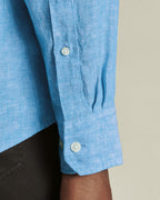 Charles Tyrwhitt Collarless Pure Linen Shirt - Ocean Blue