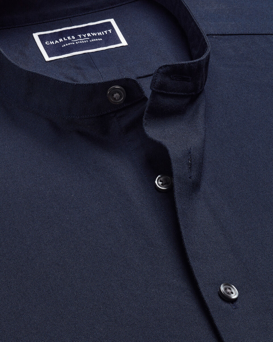 Charles Tyrwhitt Collarless Stretch Washed Oxford Shirt - Ink Blue