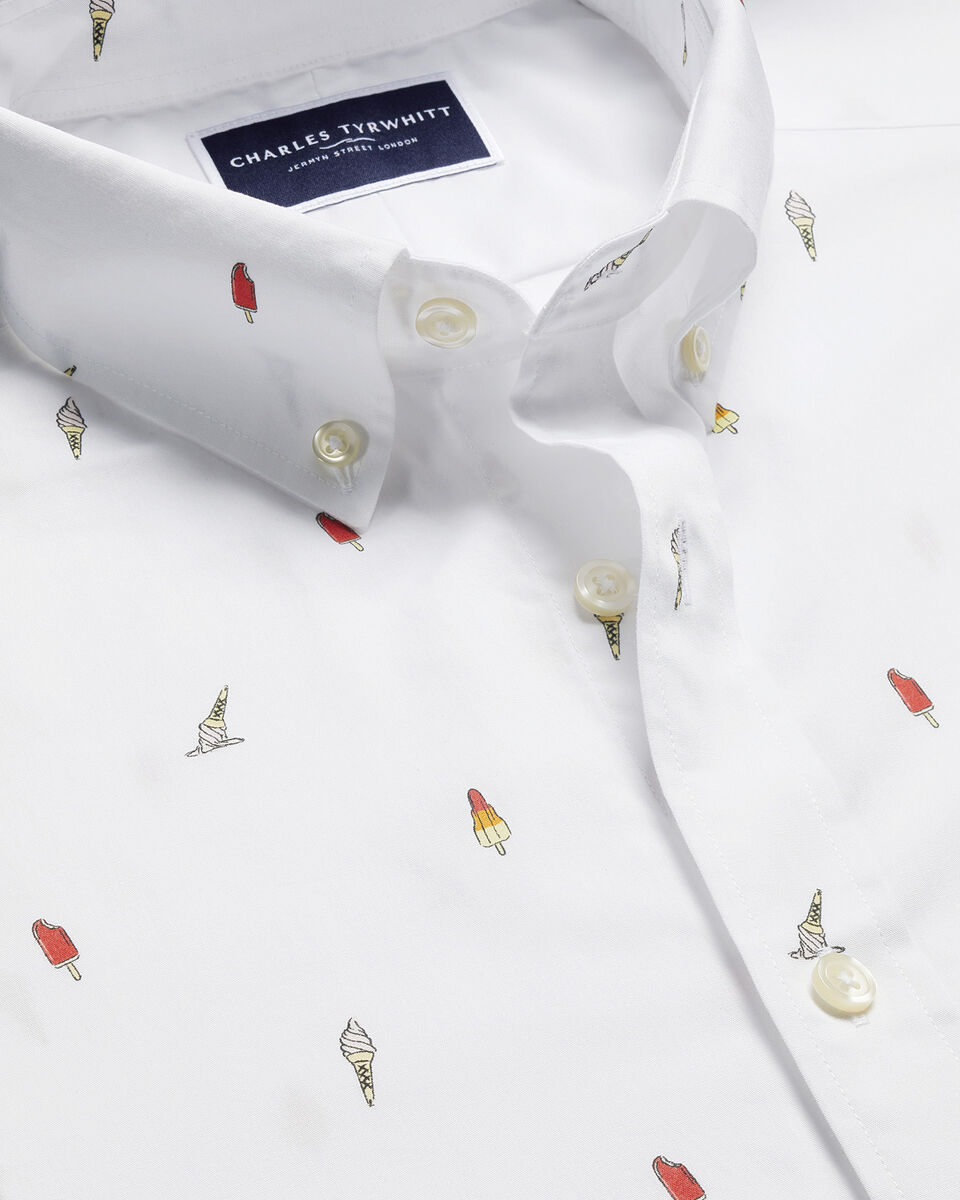 Charles Tyrwhitt Short Sleeve Non-Iron Poplin Ice Cream Print Shirt - White