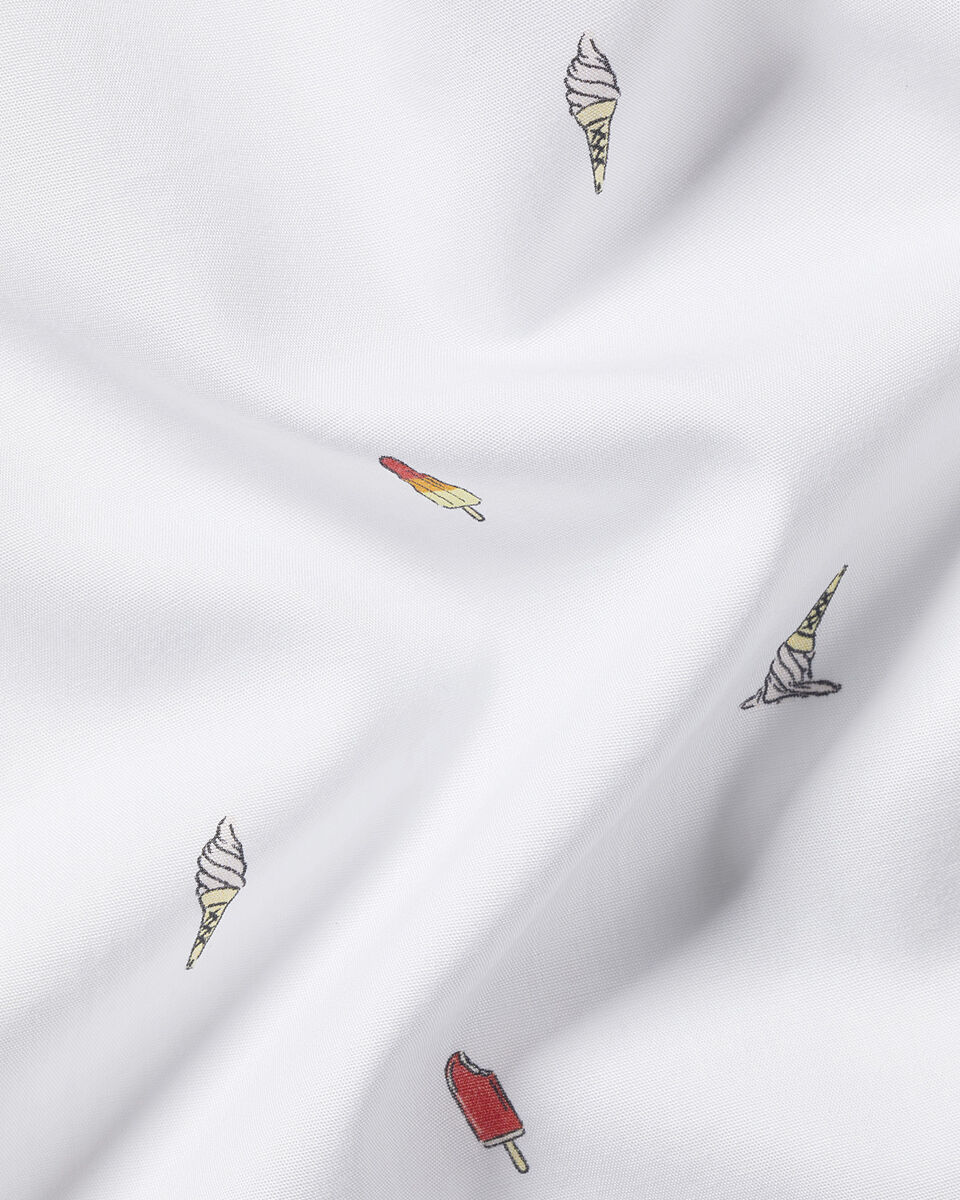 Charles Tyrwhitt Short Sleeve Non-Iron Poplin Ice Cream Print Shirt - White