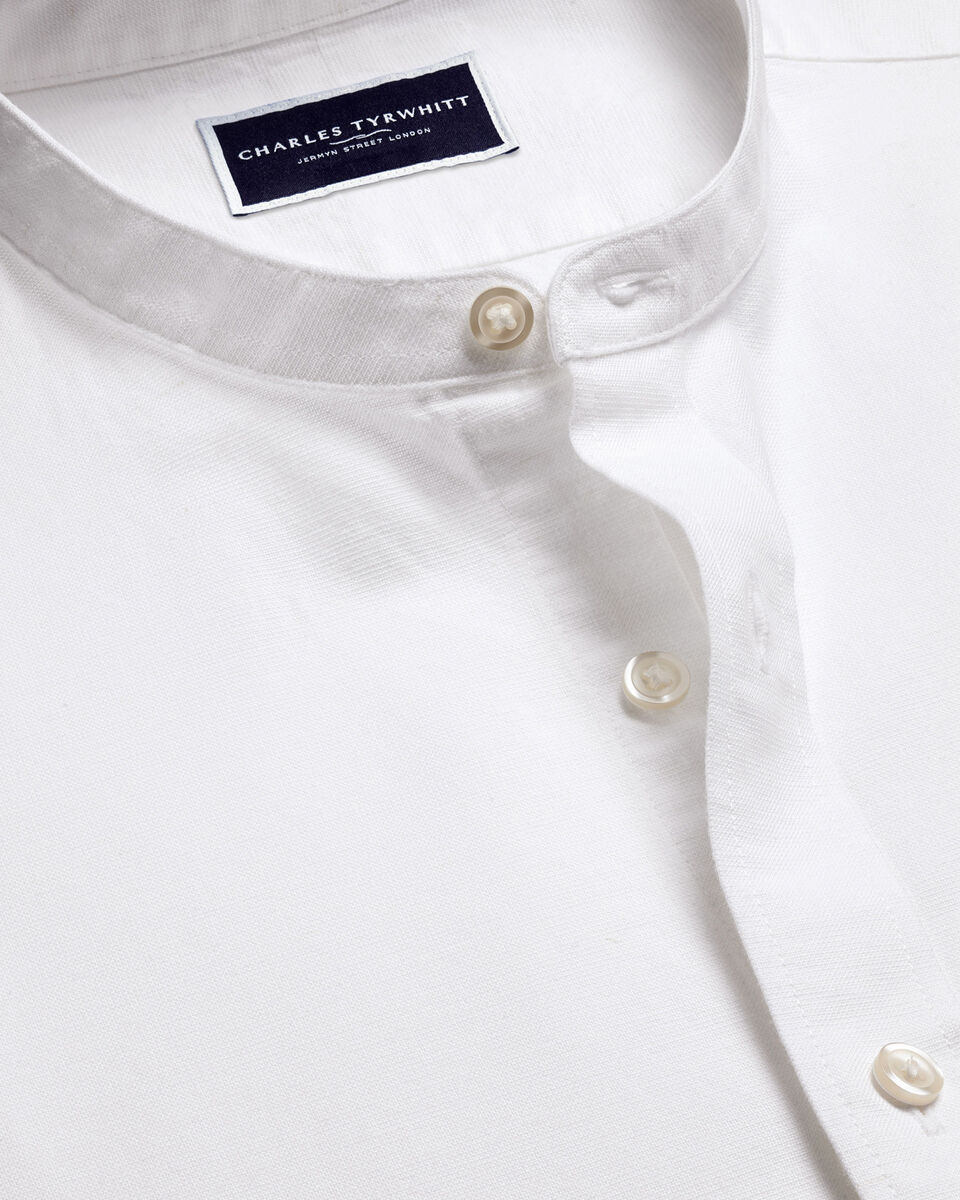 Charles Tyrwhitt Collarless Cotton Linen Shirt - White