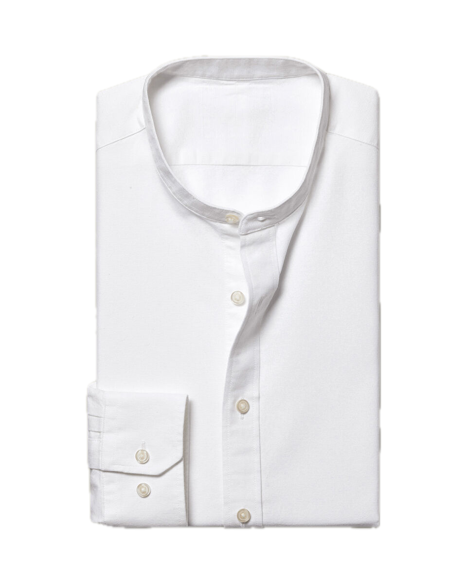 Charles Tyrwhitt Collarless Cotton Linen Shirt - White