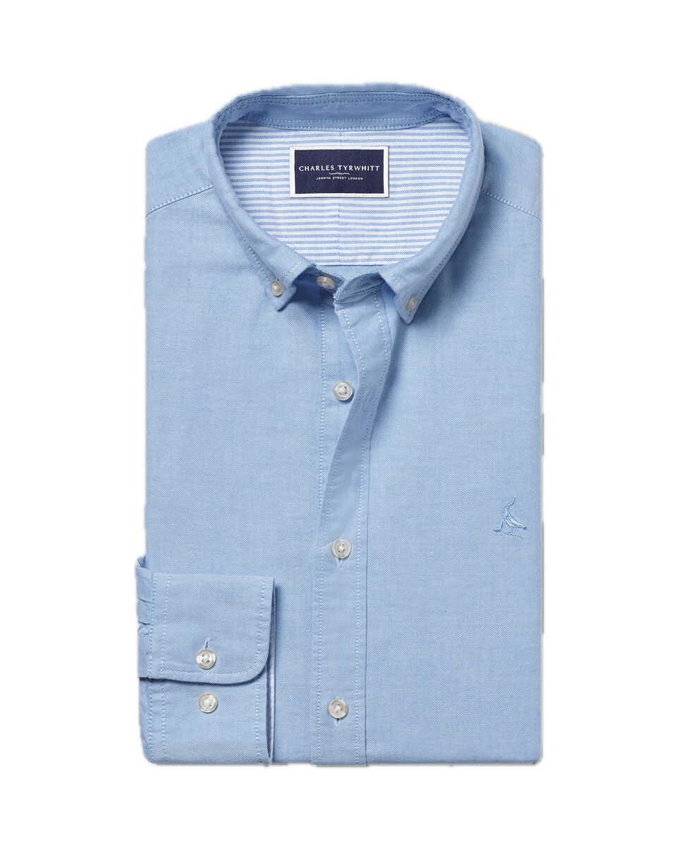 Charles Tyrwhitt Stretch Washed Oxford Shirt - Sky Blue