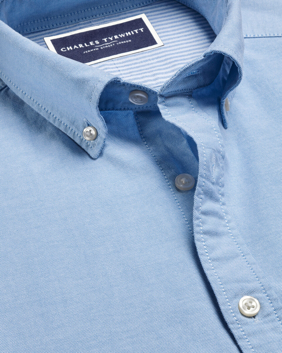 Charles Tyrwhitt Short Sleeve Stretch Washed Oxford Shirt - Sky Blue