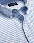 Charles Tyrwhitt Short Sleeve Stretch Washed Oxford Stripe Shirt - Blue