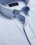 Charles Tyrwhitt Short Sleeve Stretch Washed Oxford Stripe Shirt - Blue